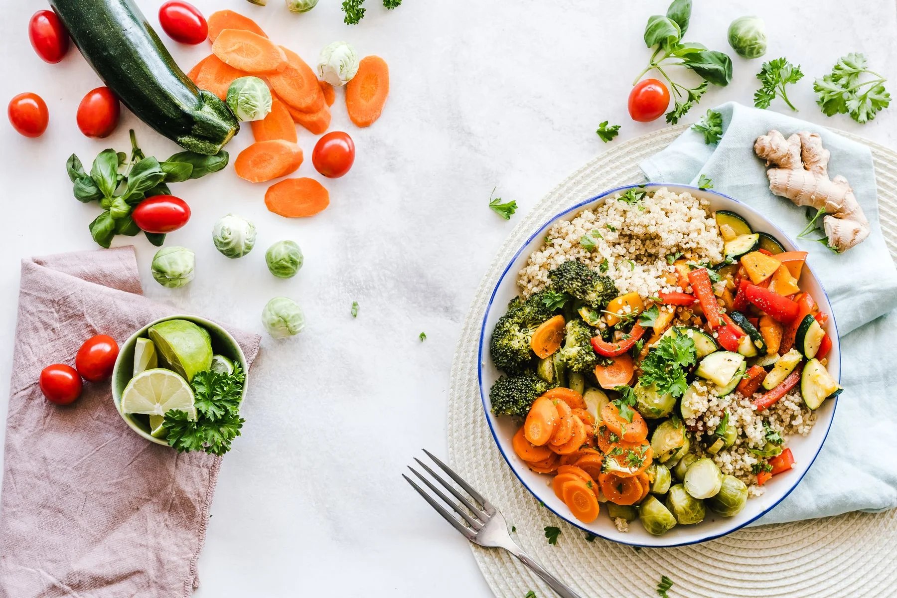 A balanced meal with vegetables and grains