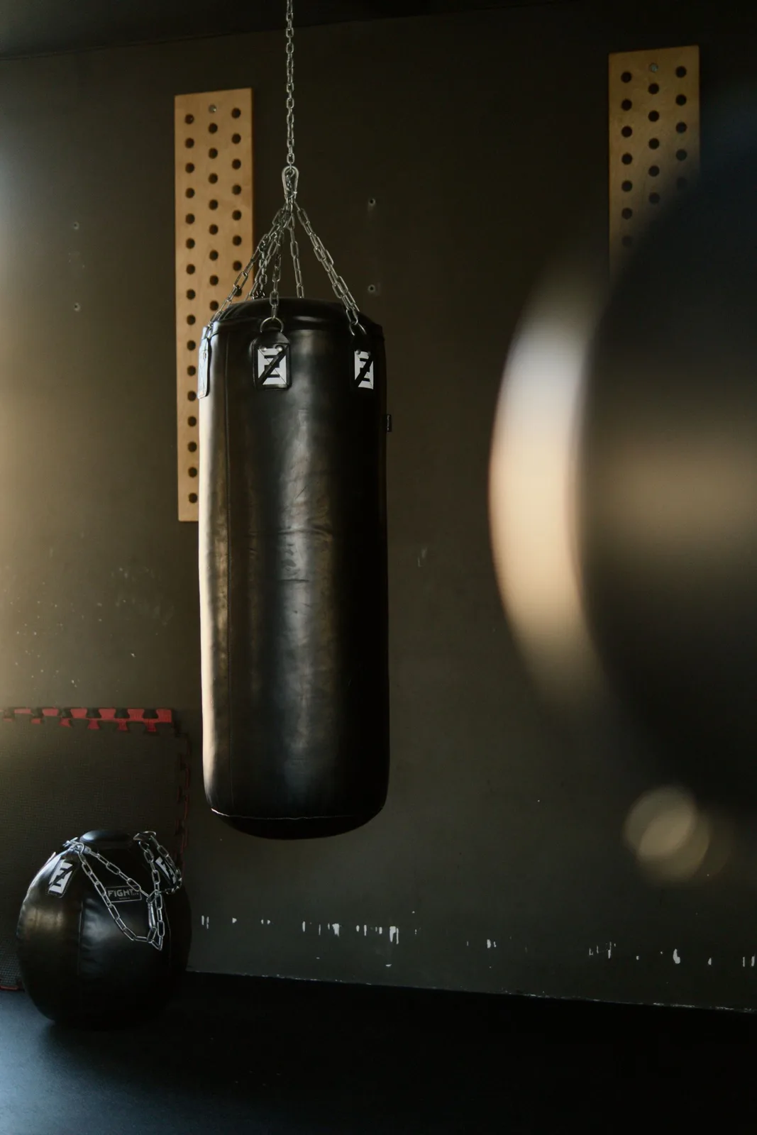 A punching bag in a gym